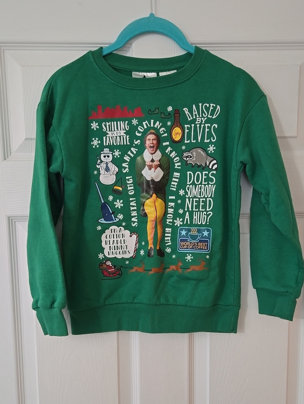 ELF Raised by Elves Green Kids Audible Sweatshirt Holiday Graphic Top